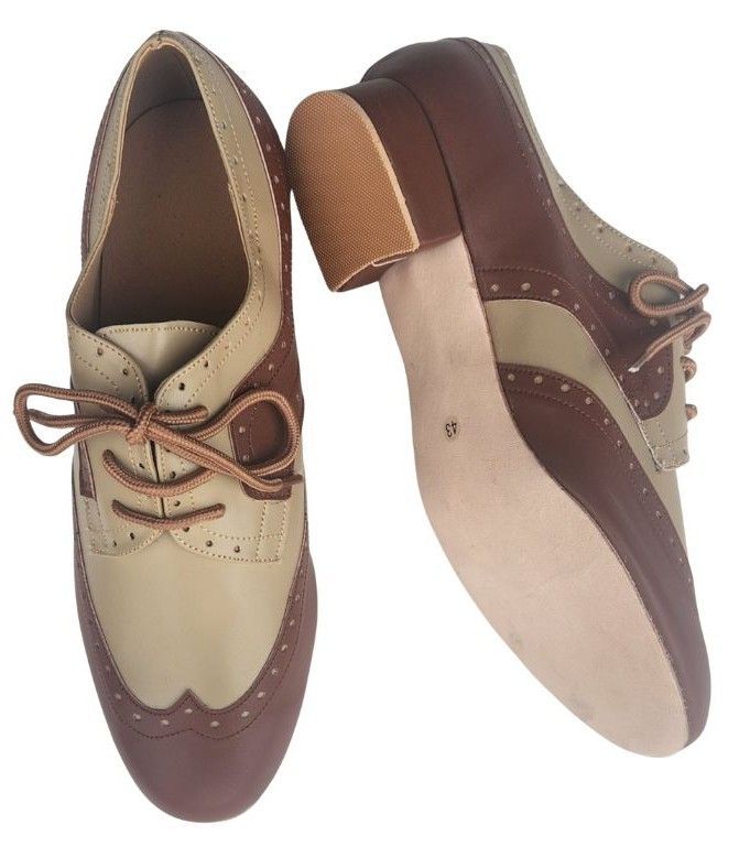 DZ-A51201BrN - Men's Leather Brown/Nude. Leather Sole, Rubber Heel.