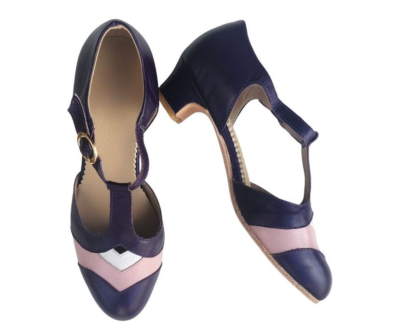 M-0927 - (Moss) Purple-Pink-White. Leather Sole, 4cm Heel. Heel and Colour options available.