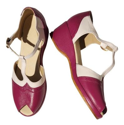 Wedge - Dark Pink / White Leather, Leather Sole, 5cm heel. Heel and Colour options available. Wedge - Dark Pink / White Leather, Leather Sole, 5cm heel. Heel and Colour options available.