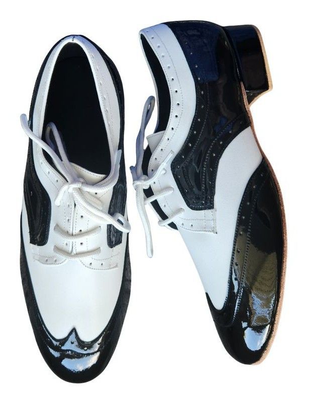 DZ-A51201BPW - Men's Leather Black/White. Leather Sole, Rubber Heel.