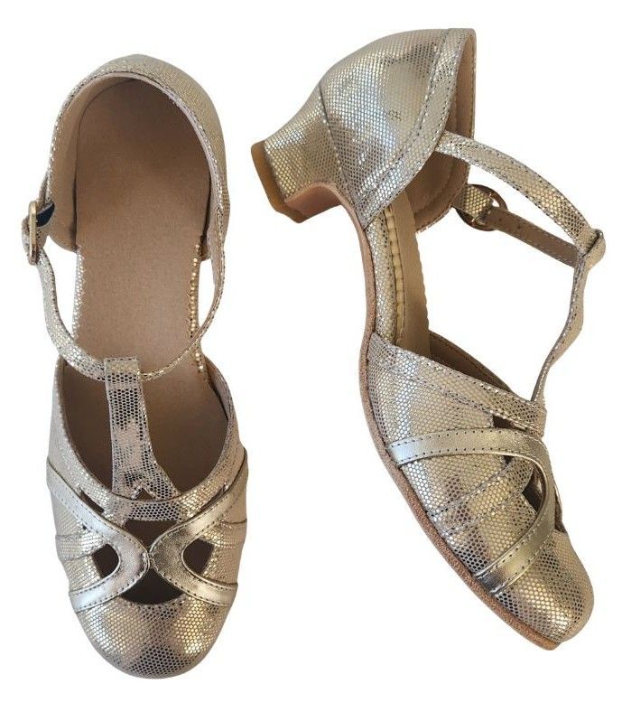 M-1862 - (Moss) Pale Gold Textured, Leather Sole, 4cm Heel. Heel and Colour options available.