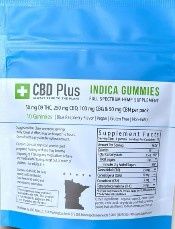Indica Blue Razzberry CBD Plus Gummies - 5mg THC + 25mg CBD + 5mg CBN + 10mg CBG