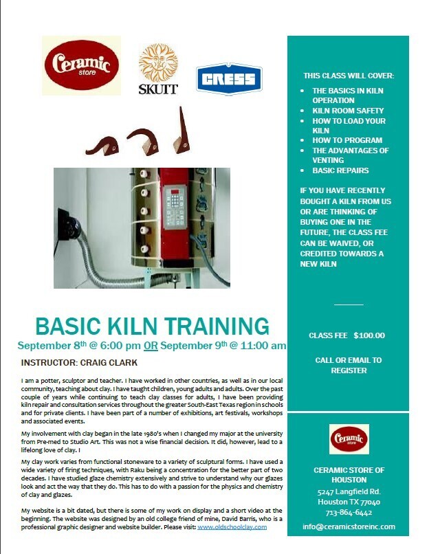 Basic Kiln Training September 8th or 9th