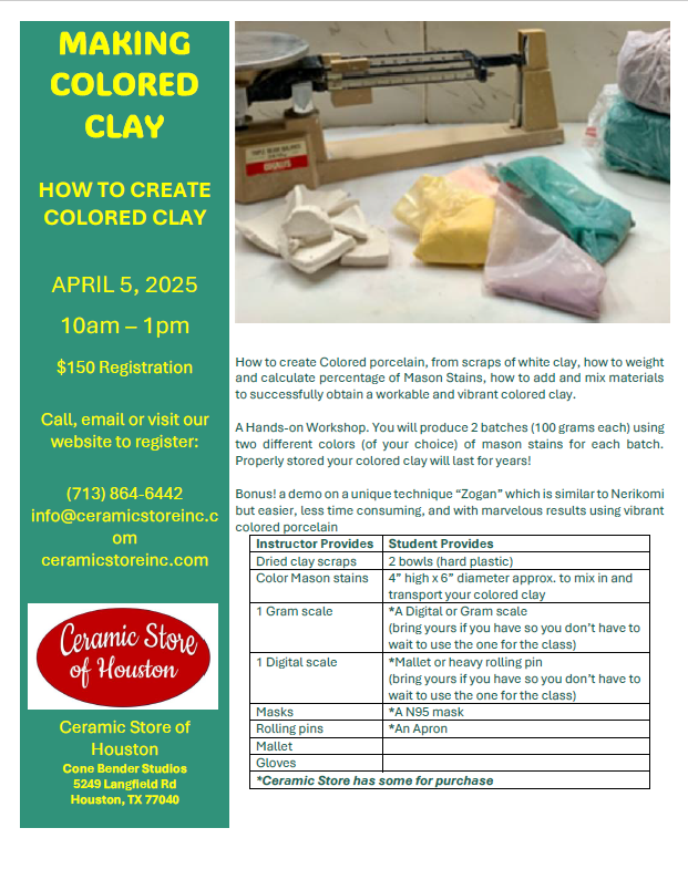 Making Colored Clay April 5, 2025 10am-1pm