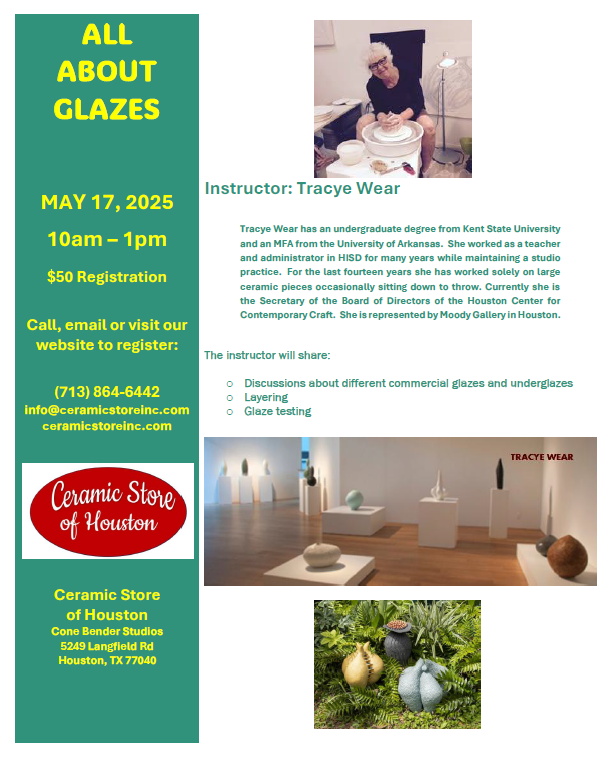 All About Glazes by Tracye Wear  May 17, 2025 10am-1pm