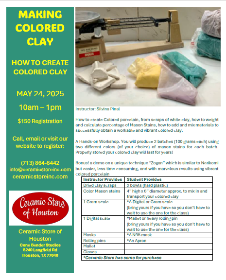 Making Colored Clay by Silvina Pinal  May 24, 2025 10am-1pm