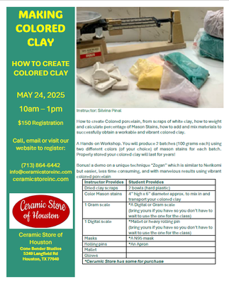 Making Colored Clay by Silvina Pinal  May 24, 2025 10am-1pm
