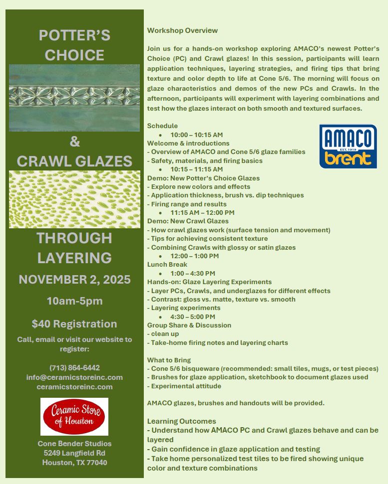 Amaco PC &amp; Crawl Glazes through Layering November 2, 2025 10-5