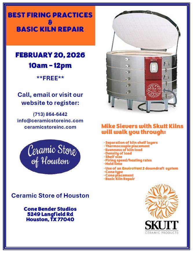 Skutt Kiln - Best Firing Practices &amp; Basic Kiln Repair 2/20/2026 10am-12pm