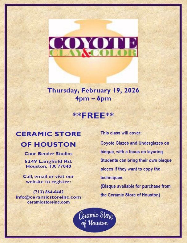 Coyote Clay Glazes &amp; Underglazes 2/19/2026 4pm-9pm