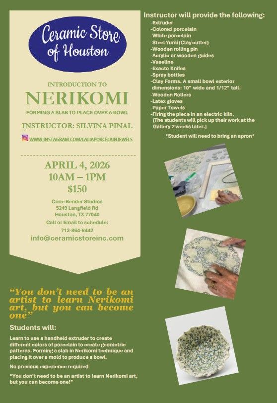 Nerikomi Saturday, April 4, 2026  10am-1pm