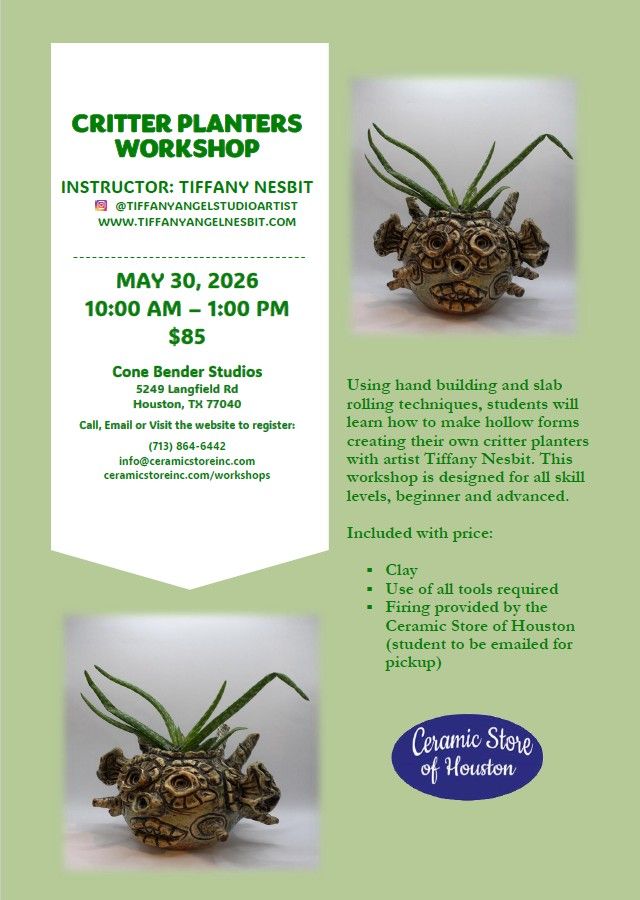 Critters Planters Workshop Saturday, May 30, 2026 10-1