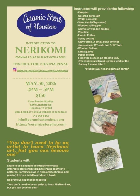 Nerikomi Saturday, May 30, 2026 2pm-5pm