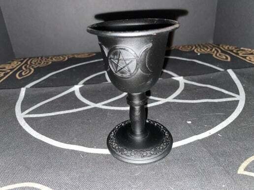 Candle Holder - Chalice Triple Moon &amp; Pentacle