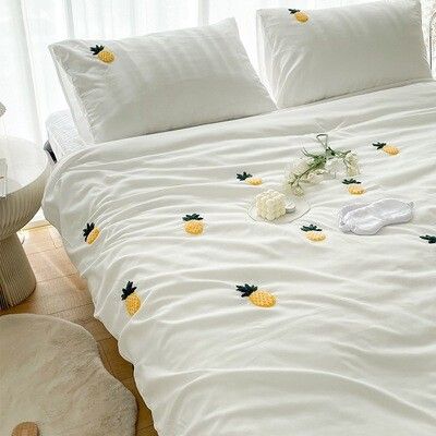618 Embroidered Cute Pineapple Duvet Cover Set（duvet, pillow, bedsheet, duvet cover set ）