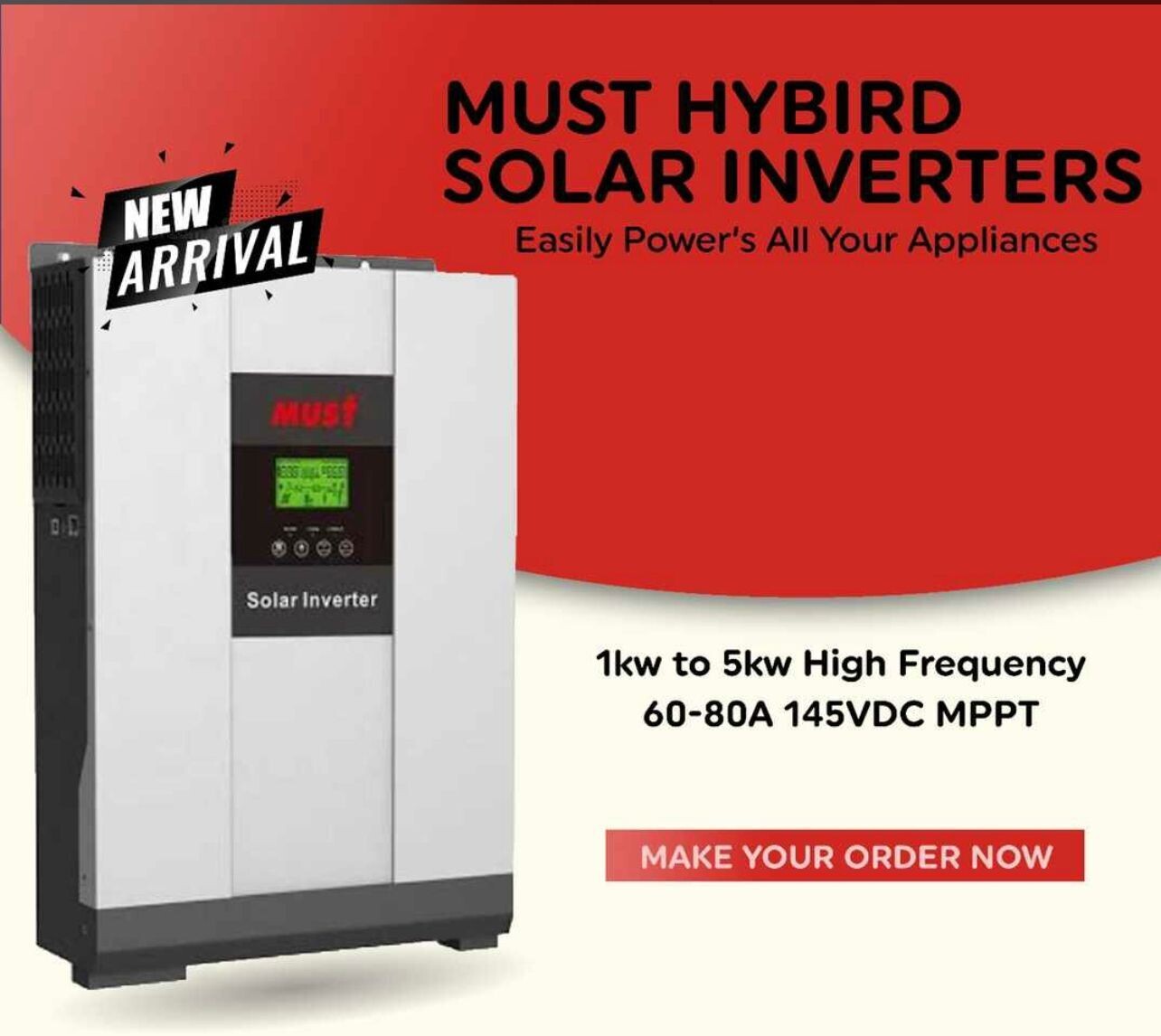 MUST HYBRID INVERTER 1KVA 12V 60A MPPT