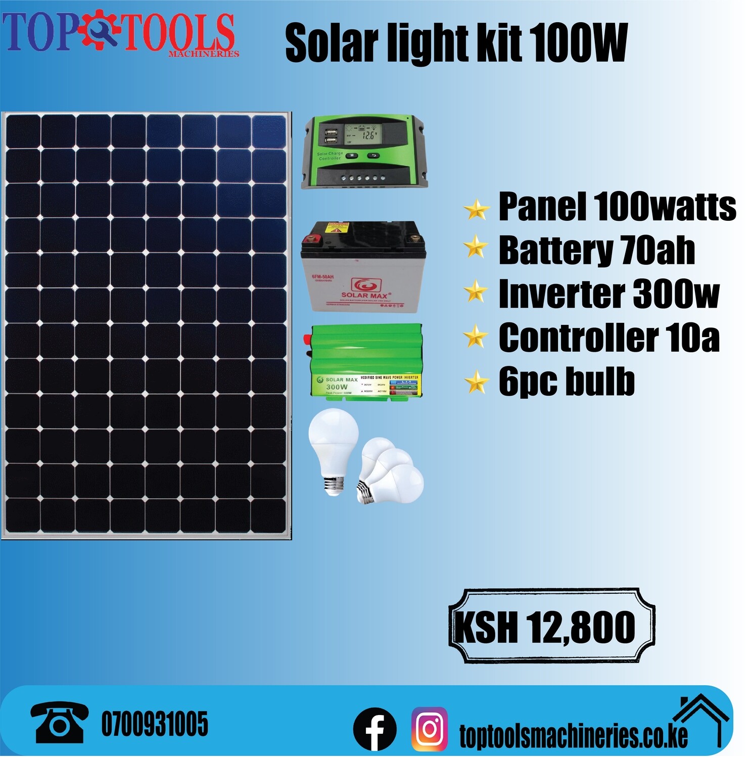 100 WATTS COMPLETE SOLAR FULL KIT