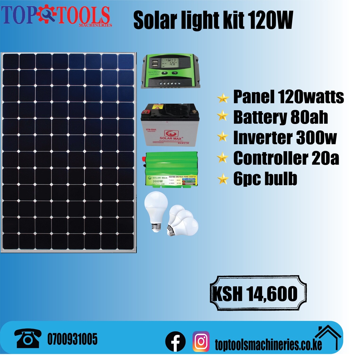 120 WATTS COMPLETE SOLAR FULL KIT