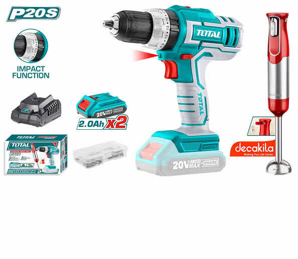 Cordless drill 20v with 13mm chuck TOSLI22112 with free cordless hand mixer (inclusive of two batteries and charger)