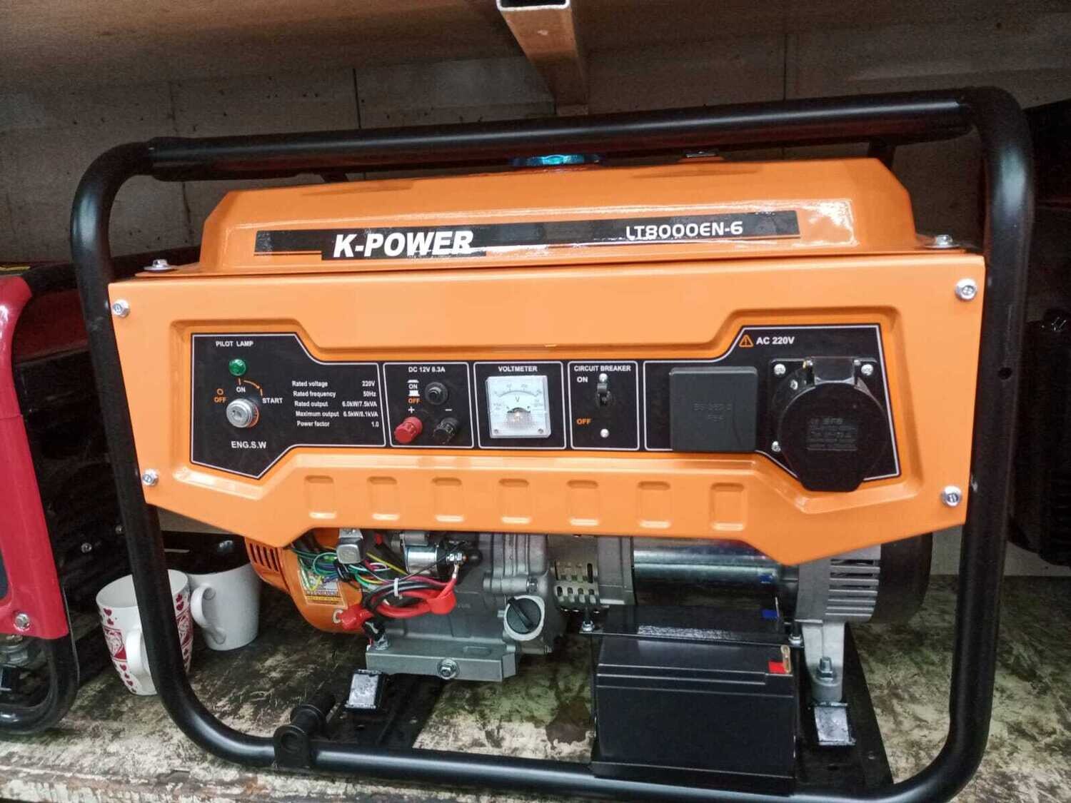 K-power 6.5 kw/8.2 Kva Gasoline Key Start Generator