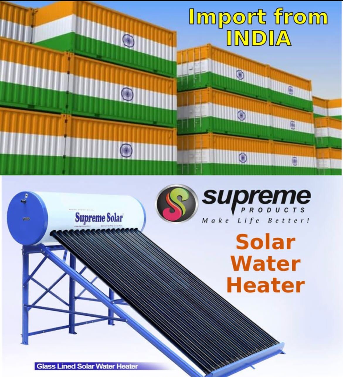 SUPREME INDIA SOLAR WATER HEATER 150 LITRES NORMAL-NON PRESSURIZED