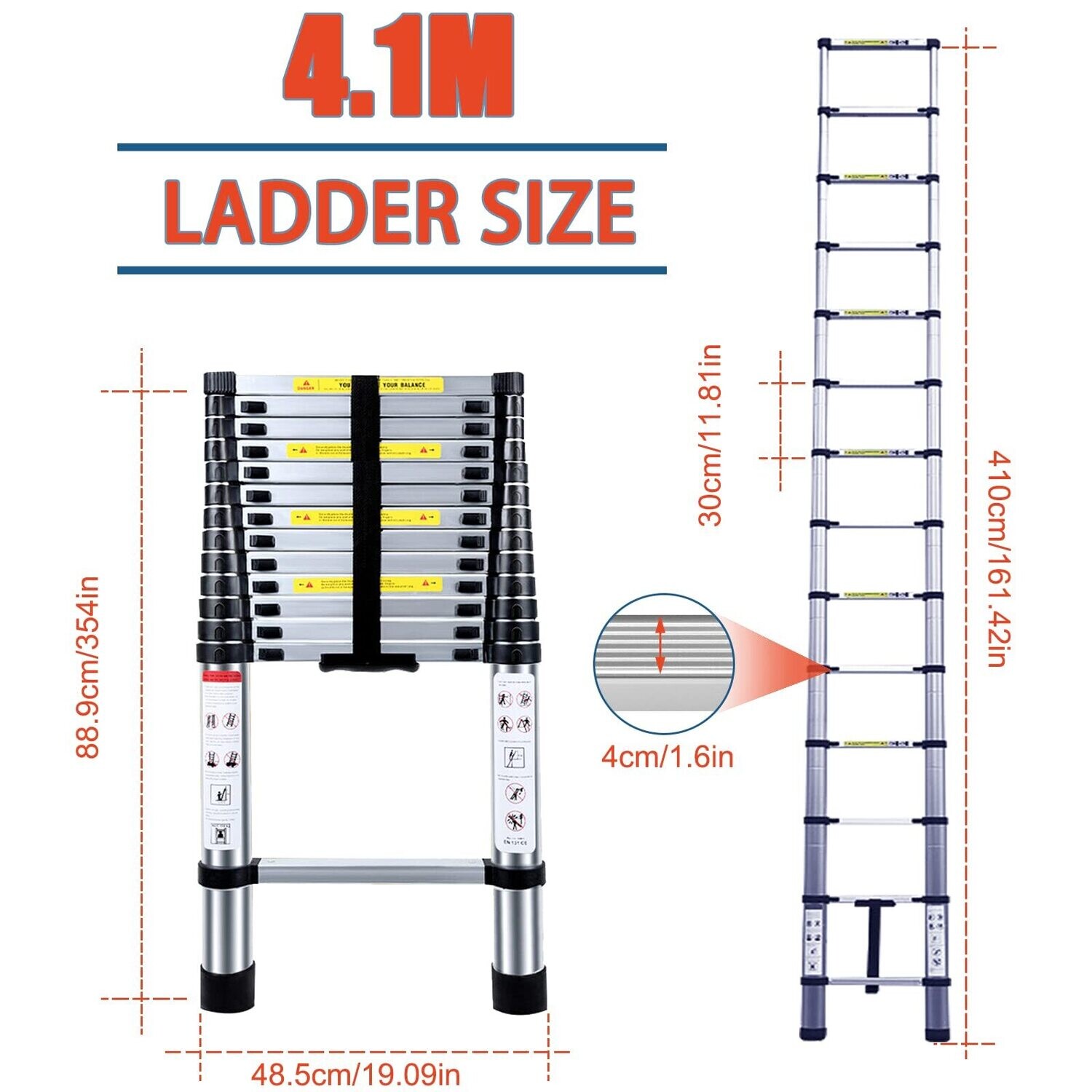4.1m, 13.5ft Telescopic Ladder Heavy Duty