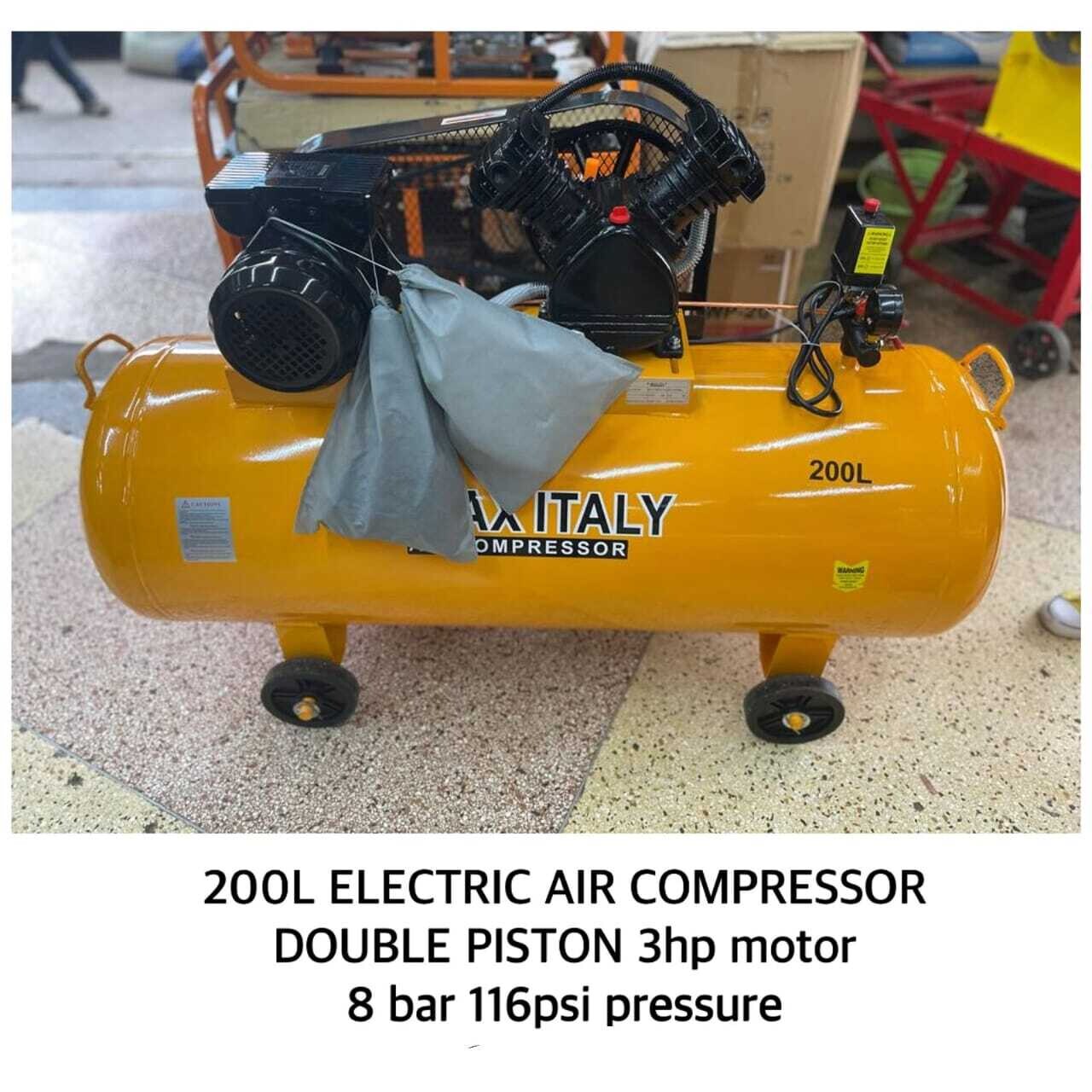 KMax Italy 200Ltrs 8 Bar 2Piston 3hp Motor 7.5hp Petrol Air Compressor