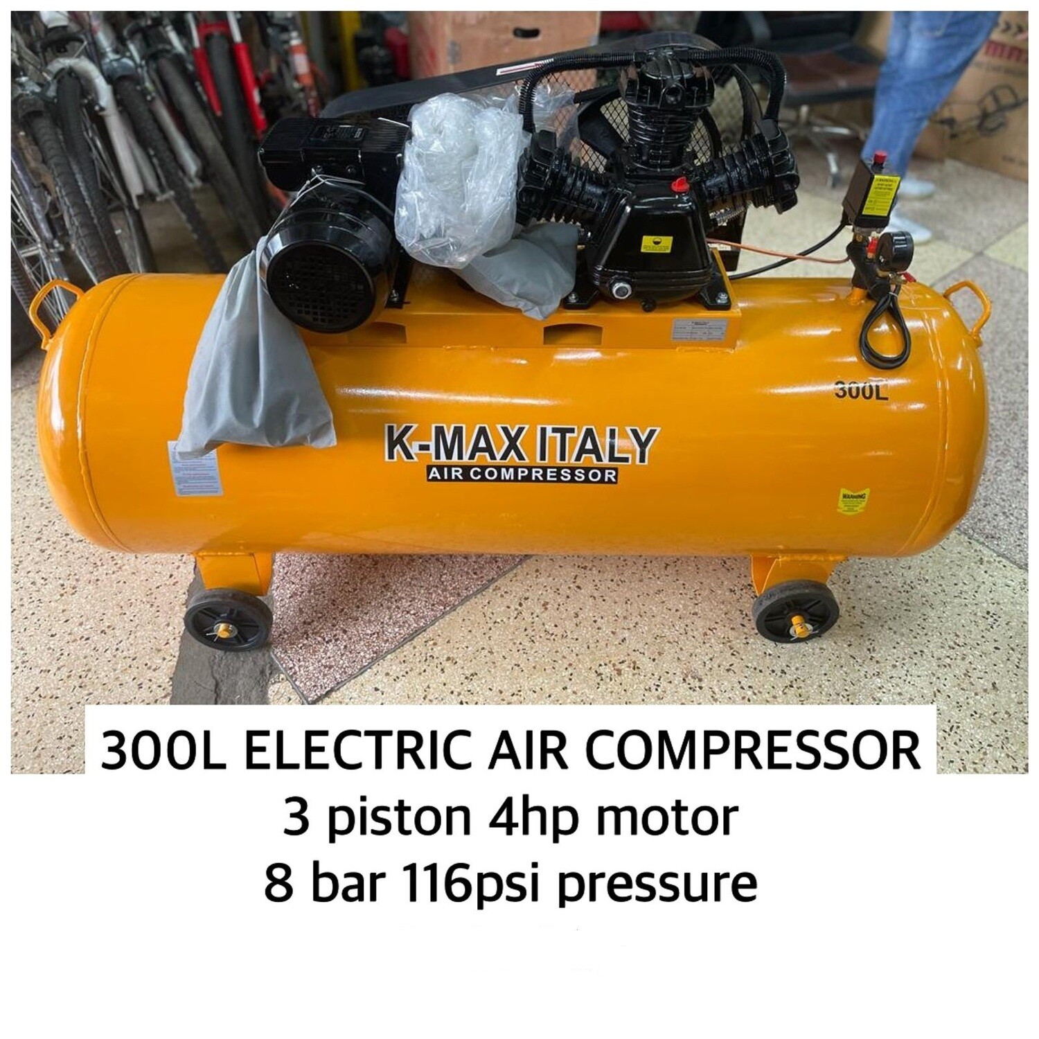 KMax Italy 300Ltrs 8 Bar 3Piston 4hp Motor Electric Air Compressor
