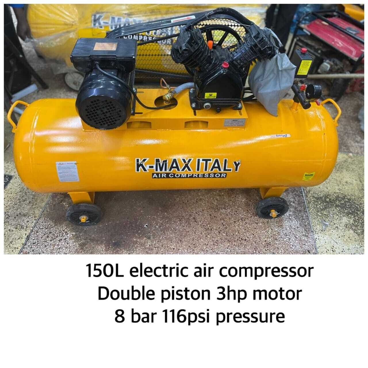 Kmax Italy 150 Litres 8 Bar Double Piston 3hp Motor Electric Air Compressor.