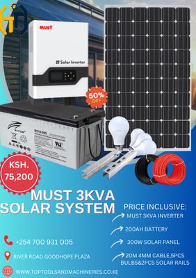 AFFORDABLE MUST 3KVA COMPLETE SOLAR SYSTEM PRICE IN KENYA.