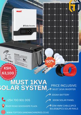 AFFORDABLE MUST 1KVA COMPLETE SOLAR SYSTEM IN KENYA.