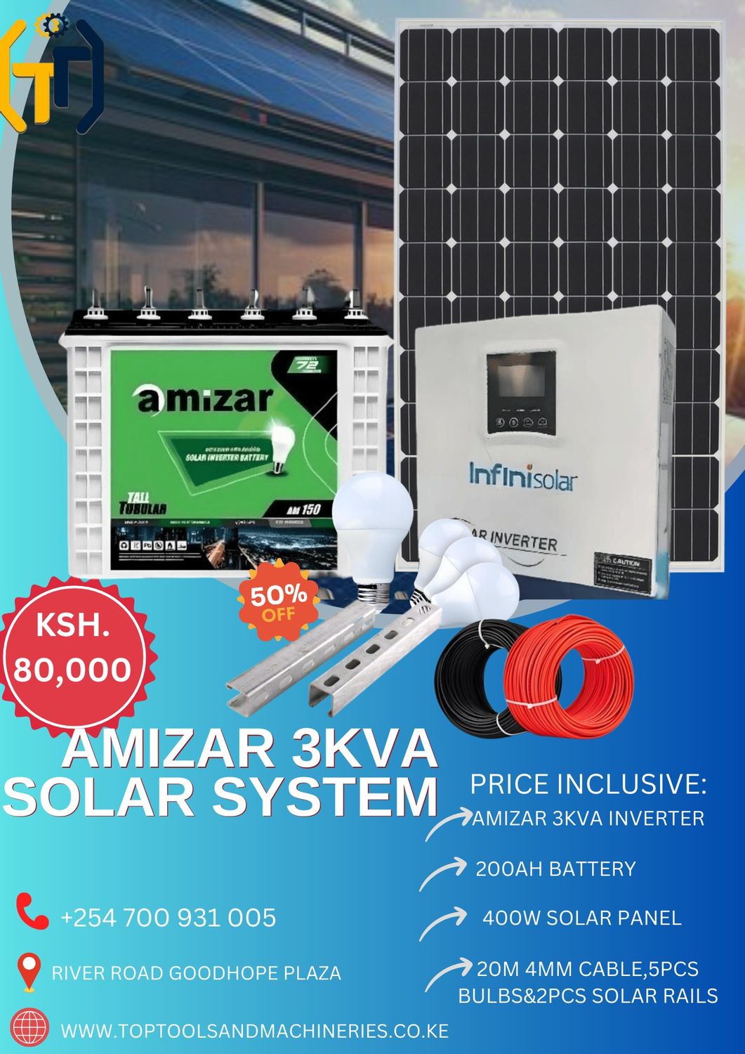 AFFORDABLE AMIZAR 3KVA HYBRID SOLAR SYSTEM IN KENYA