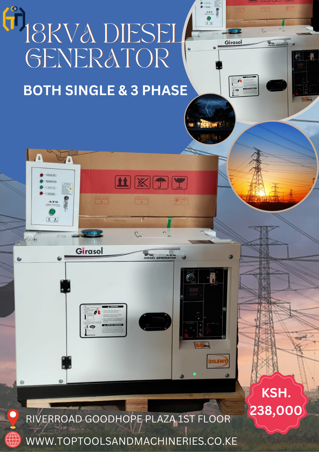 AFFORDABLE 18KVA BOTH SINGLE &amp; THREE PHASE SILENT DIESEL GENERATOR IN KENYA