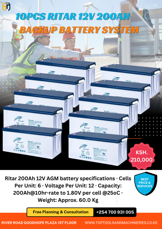 10 PCS RITAR 12V 200AH 20HRS BACKUP BATTERY SYSTEM