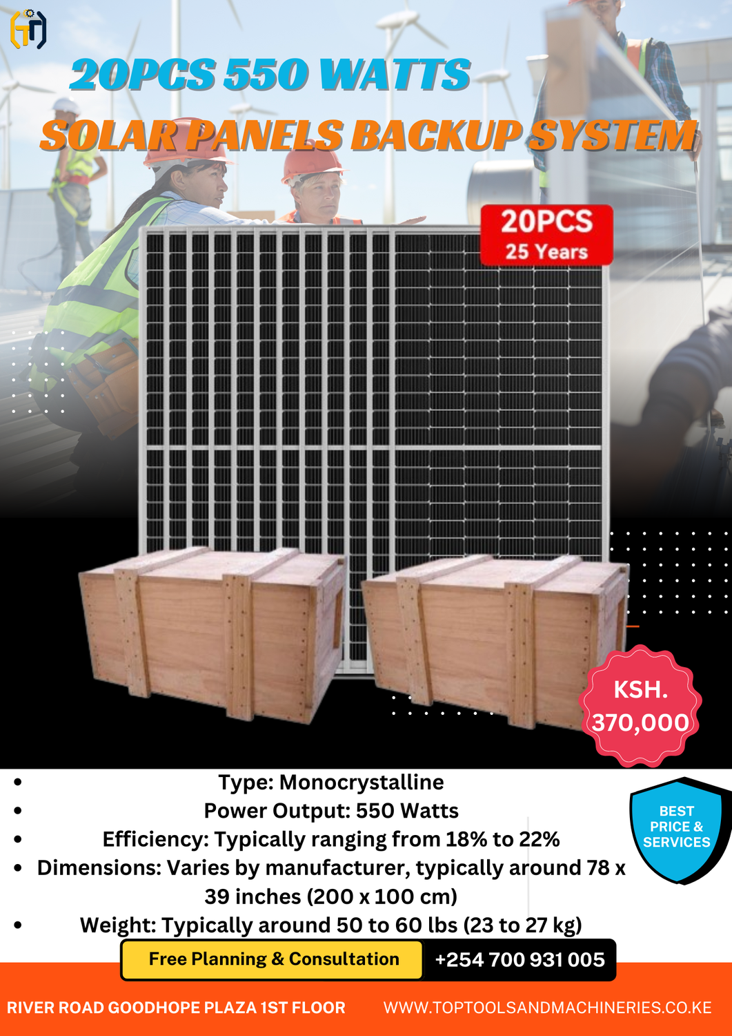 20 PIECES 550 WATTS SOLAR PANELS BACKUP SYSTEM,