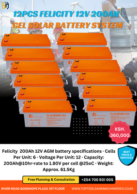 12 PCS FELICITY 12V 200AH GEL SOLAR BATTERY SYSTEM