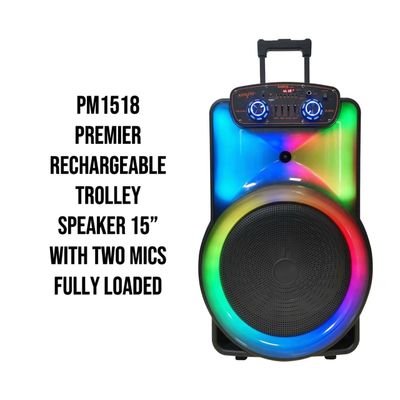 PM1518 Premier Rechargeable Trolley Speaker 15 Inch with 2 Mics