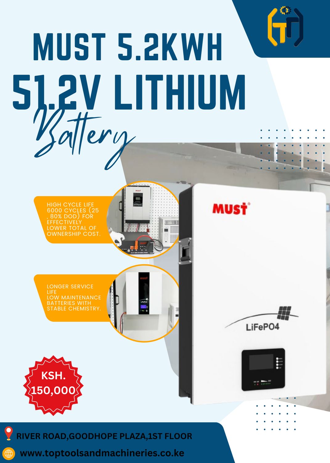 Must 5.2Kwh 5200 Watts 51.2V Lithium Battery