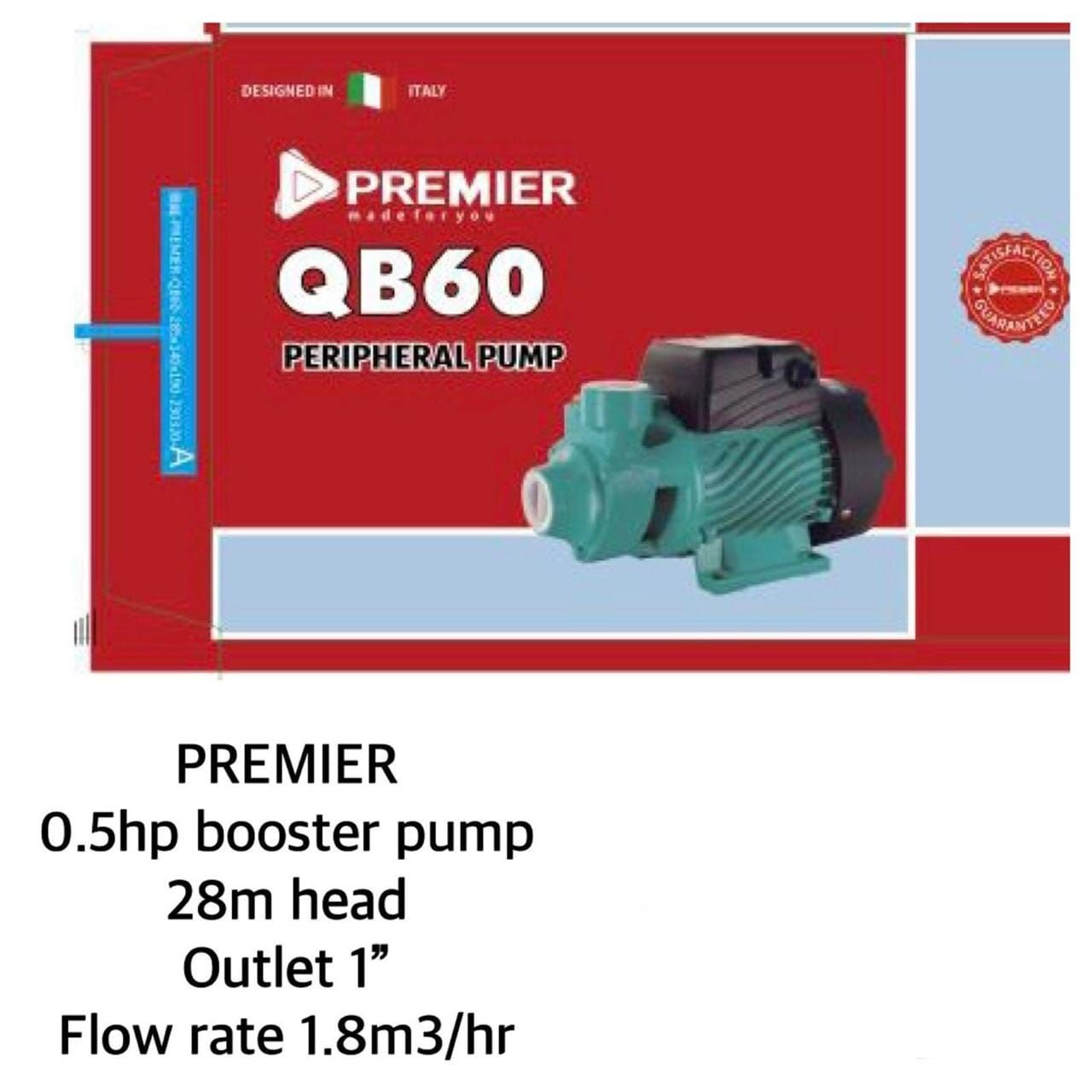 Premier QB60 0.5hp 28m 1.8m³ Electric Booster Peripheral Water Pump