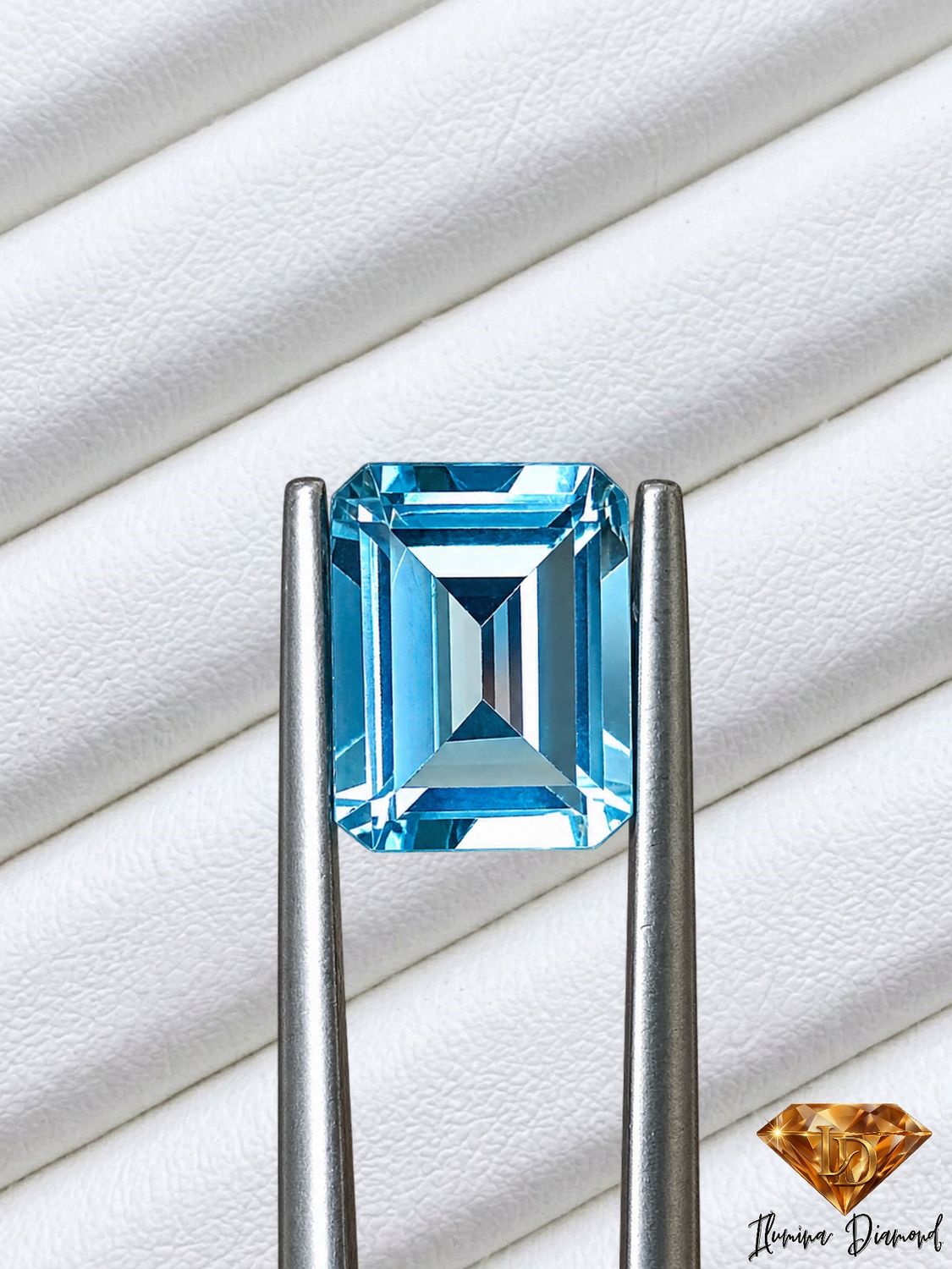 A natural 5.59-carat Swiss blue topaz, certified by Ilumina Diamants