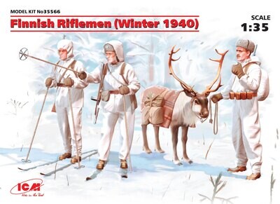 Finnish Riflemen (Winter 1940) (4 figures - 3 rifleman, 1 reindeer)