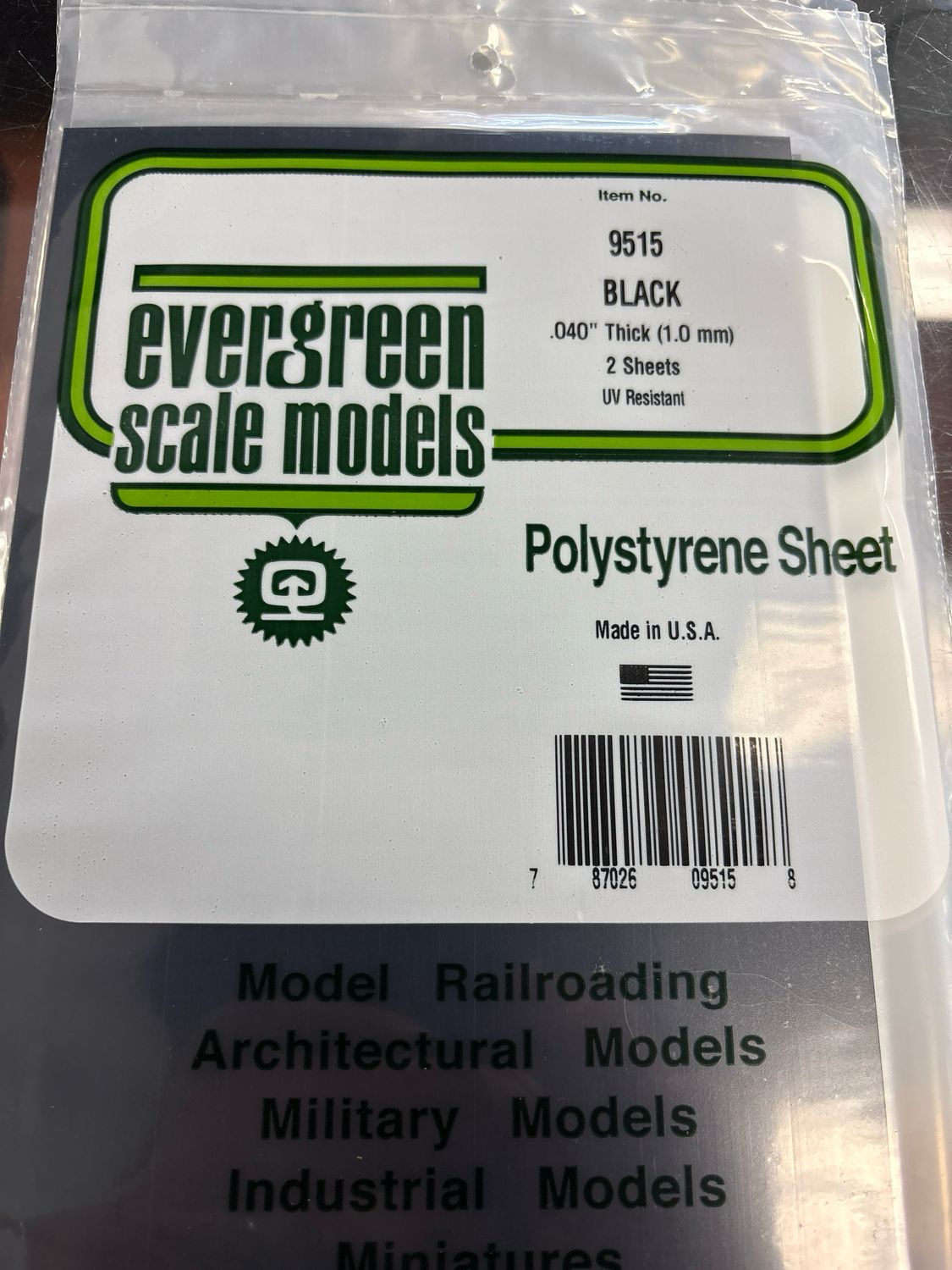 Evergreen Polystyrene Sheet (Black) #9515 Evergreen Polystyrene Sheet (Black) #9515