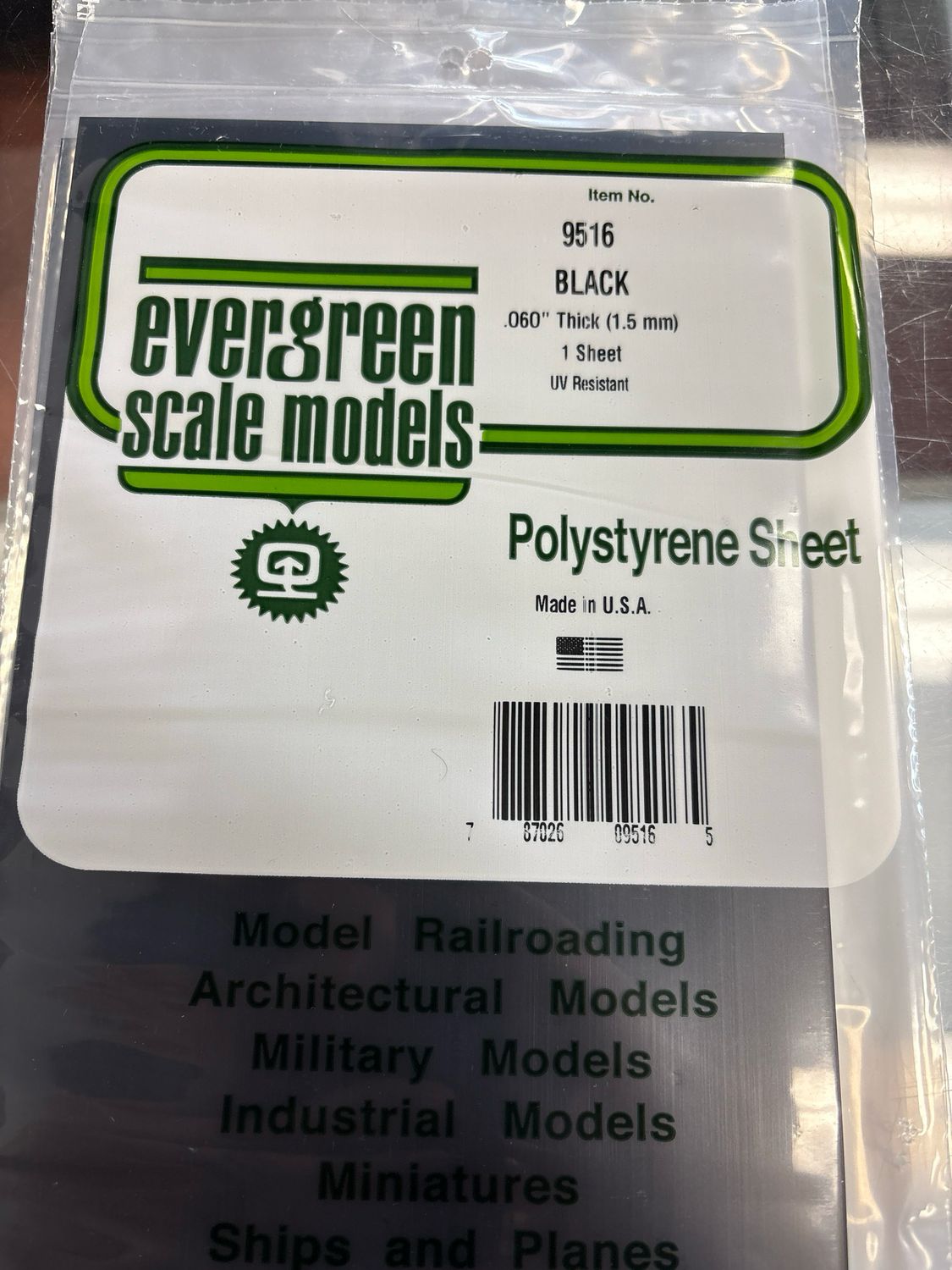 Evergreen Polystyrene Sheet (Black) #9516 Evergreen Polystyrene Sheet (Black) #9516