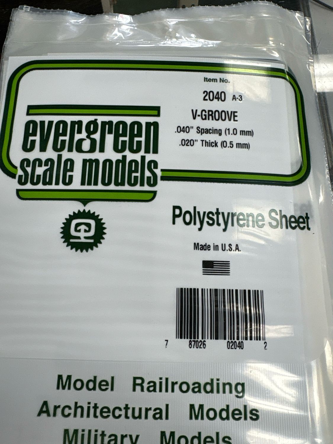 Evergreen Polystyrene Sheet (V-Groove) #2040 Evergreen Polystyrene Sheet (V-Groove) #2040
