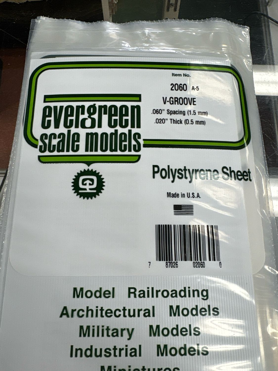 Evergreen Polystyrene Sheet (V-Groove) #2060 Evergreen Polystyrene Sheet (V-Groove) #2060