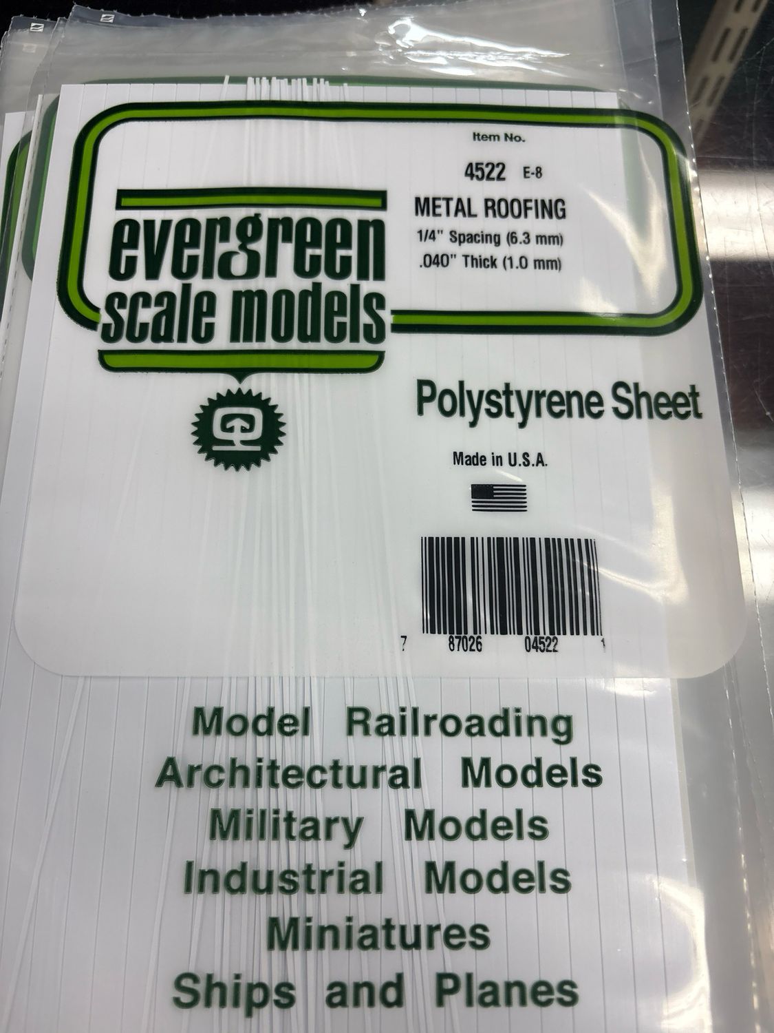 Evergreen Polystyrene Sheet (Metal Roofing) #4522 Evergreen Polystyrene Sheet (Metal Roofing) #4522