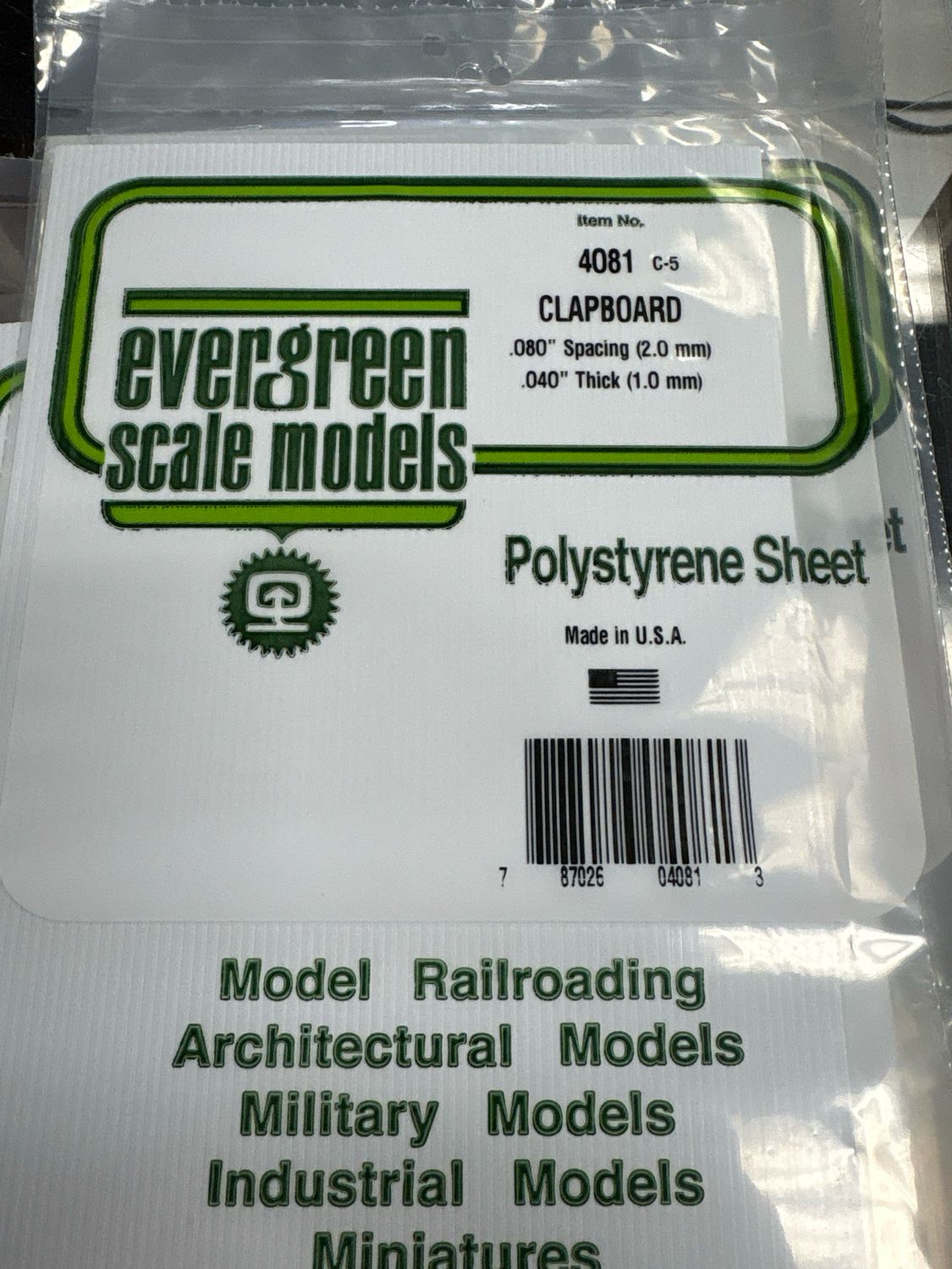 Evergreen Polystyrene Sheet (Clapboard) #4081