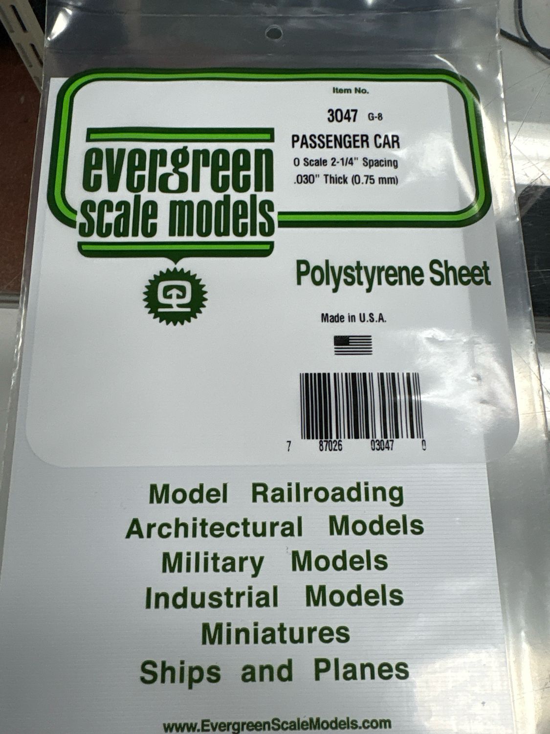 Evergreen Polystyrene Sheet (Passenger Car) #3047 Evergreen Polystyrene Sheet (Passenger Car) #3047