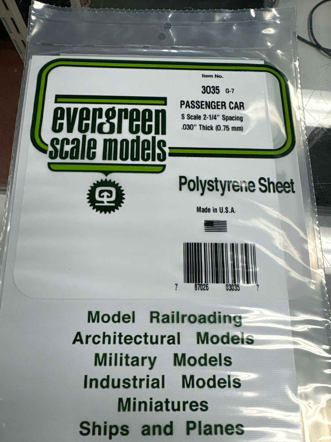 Evergreen Polystyrene Sheet (Passenger Car) #3035 Evergreen Polystyrene Sheet (Passenger Car) #3035