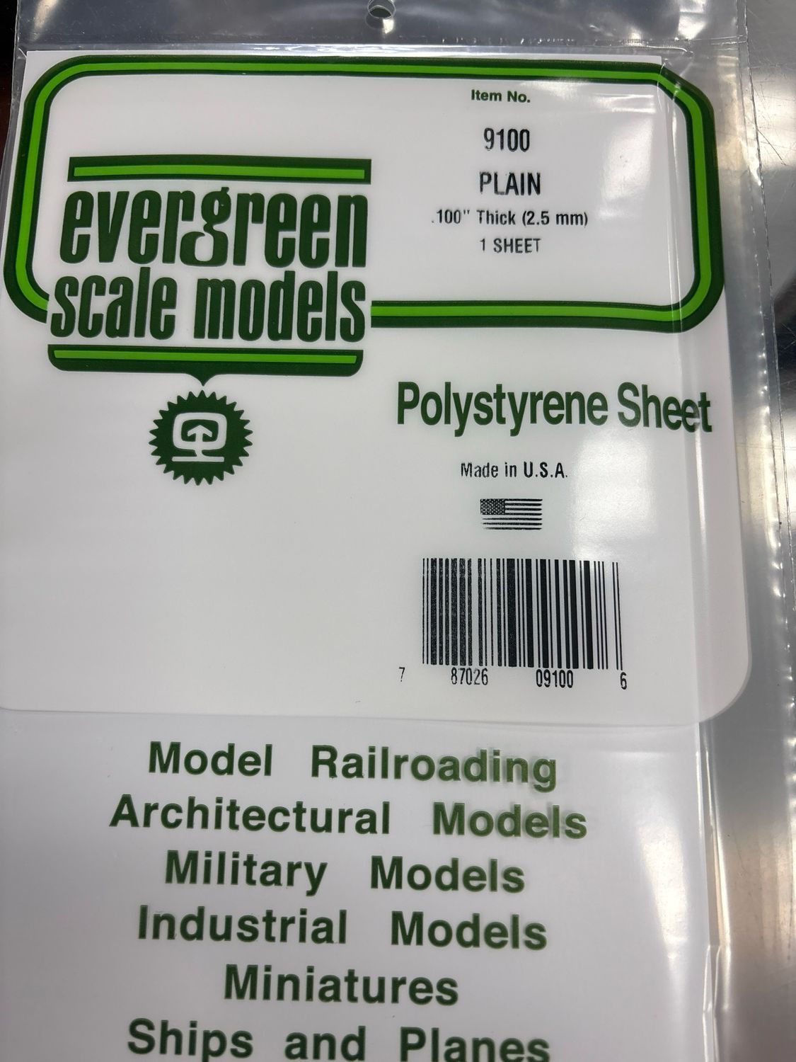 Evergreen Polystyrene Sheet (Plain) #9100 Evergreen Polystyrene Sheet (Plain) #9100